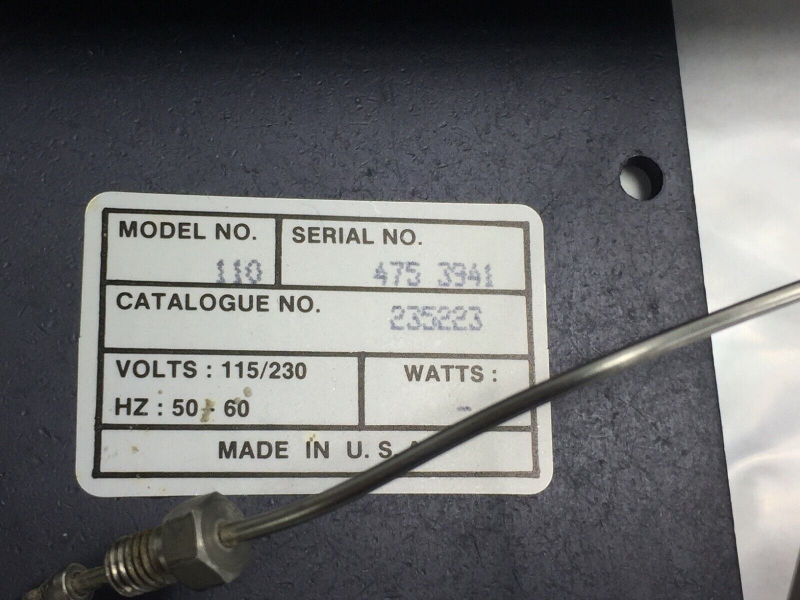 Model 110  Cat No 235223   Volts 115 / 230    HZ 50-60