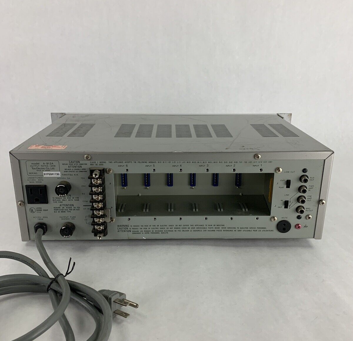 TOA A-912A 900 Series Mixer/Amplifier Missing Modular Cards Tested