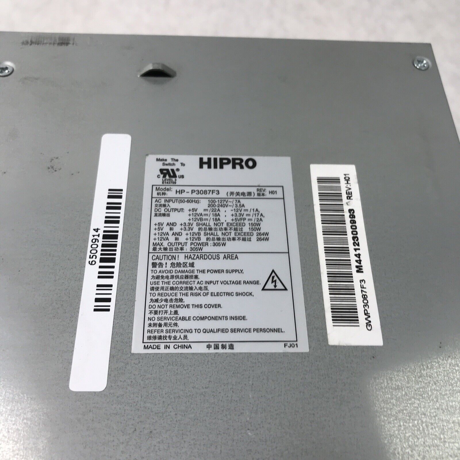 Hipro HP-P3087F3 240V 264W 18A Power Supply M4412300993 (Tested and Working)