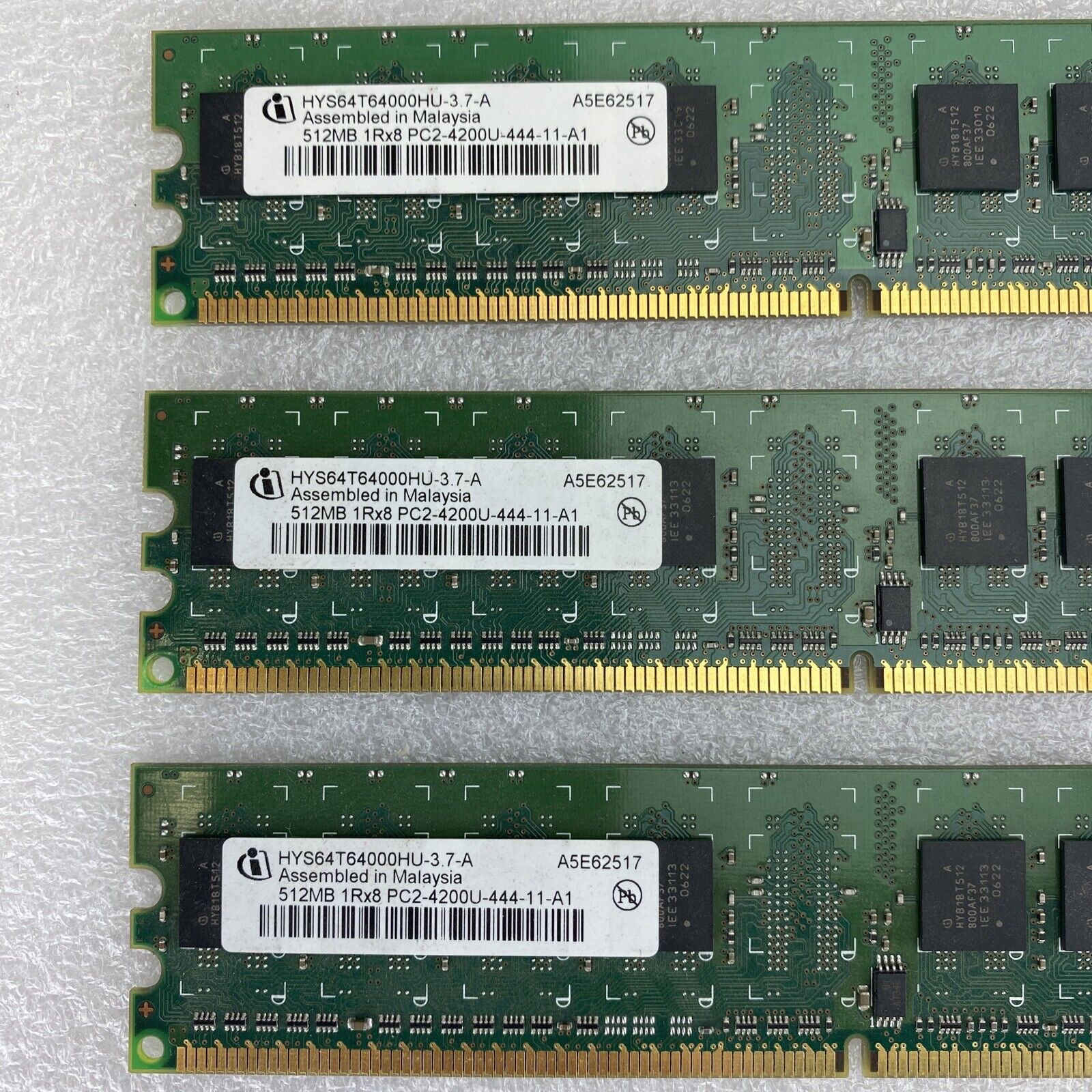 3x 512MB Infineon HYS64T64000HU-3.7-A 1Rx8 PC2-4200U-444-11-A1 desktop RAM