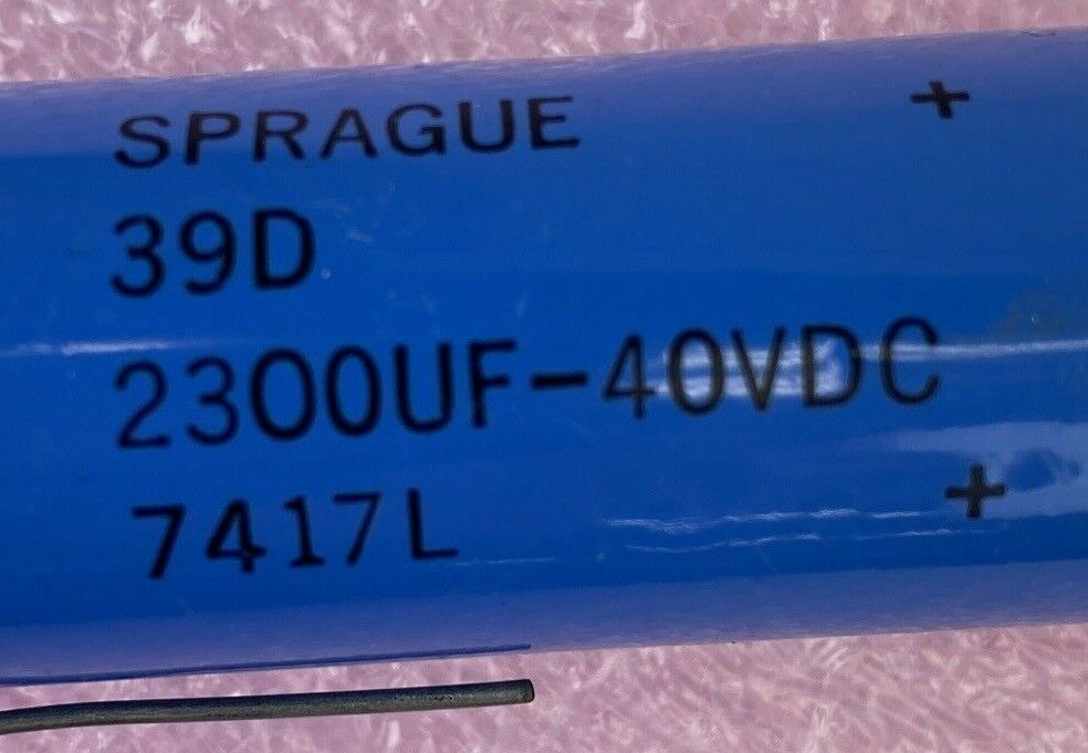 Lot of 2 Sprague 2300UF 40VDC 39D 7417L axial electrolytic aluminum capacitor