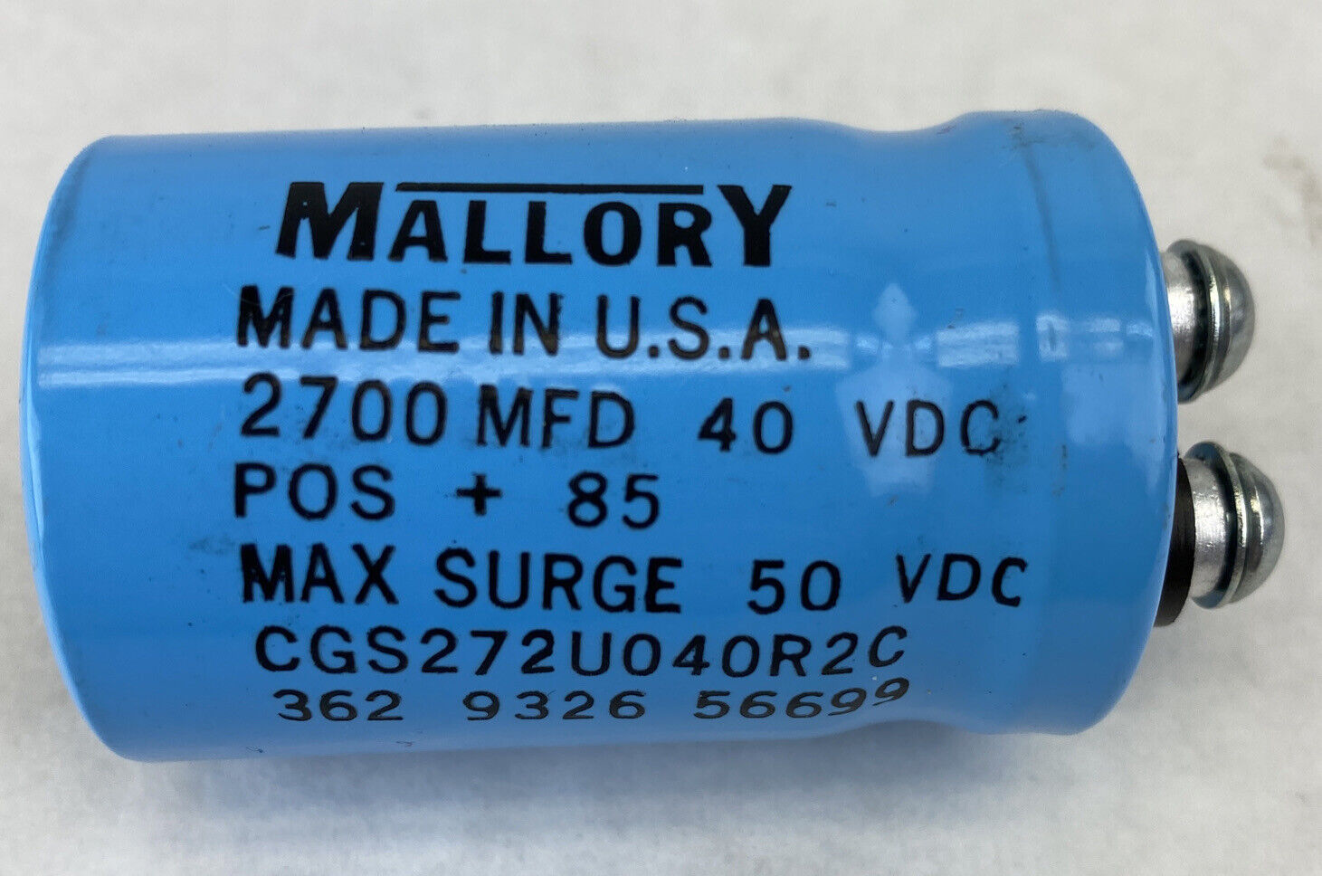 Mallory CGS272U040R2C electrolytic capacitor 2700MFD 40VDC