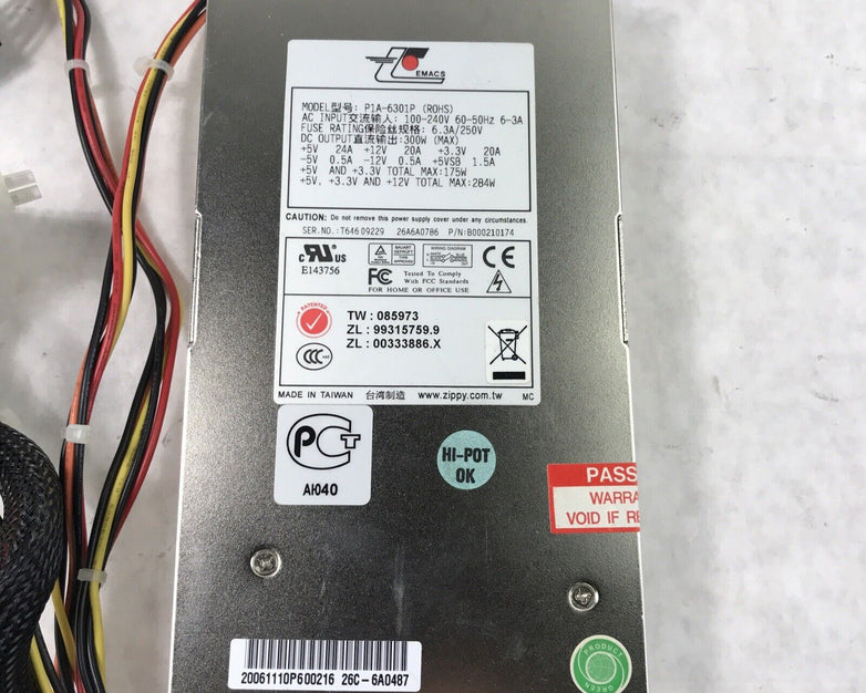 EMACS P1A-6301P 240V 60Hz 6A 284W Server Power Supply